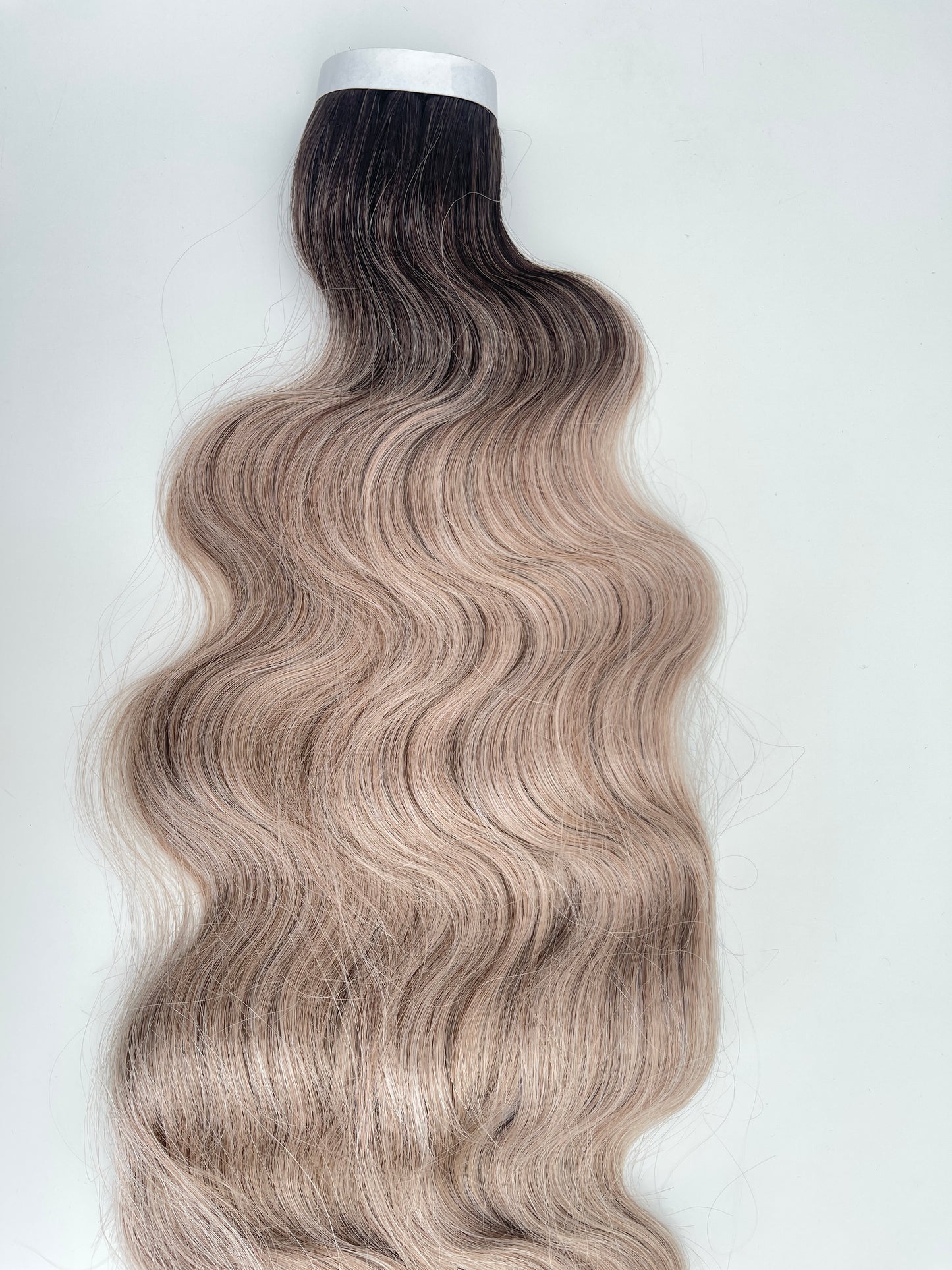 30” Wavy Tape-In Extensions – 210g Bio-Protein Fibre – Rooted Ash Grey