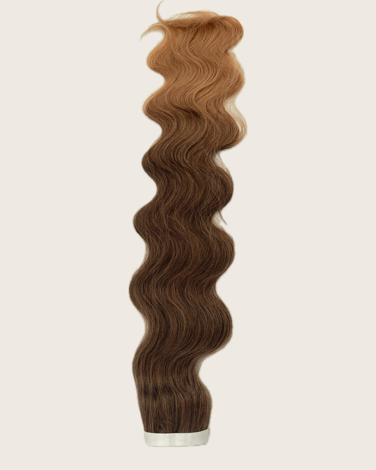 30” Wavy Tape-In Extensions – 210g Bio-Protein Fibre – Brown Caramel Ombré