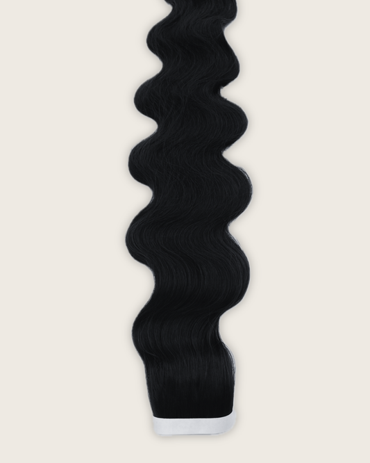 30” Wavy Tape-In Extensions – 210g Bio-Protein Fibre – Jet Black