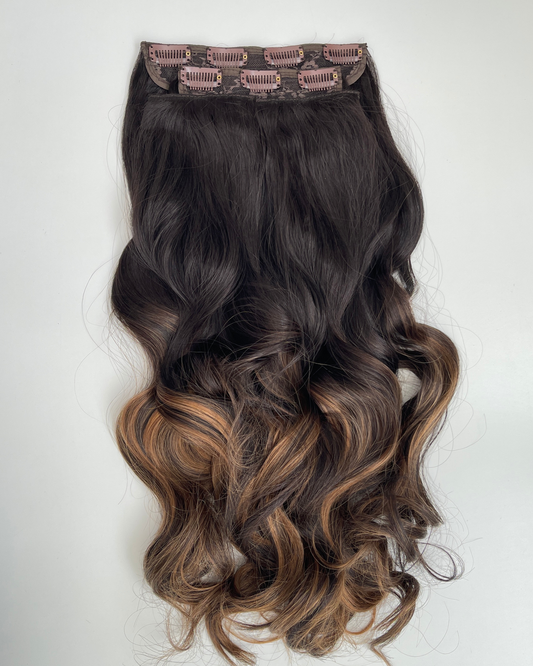 24’ Wavy 220g Bio-Protein Fibre Clip-in Hair Extensions - Chocolate Toffee Ombré