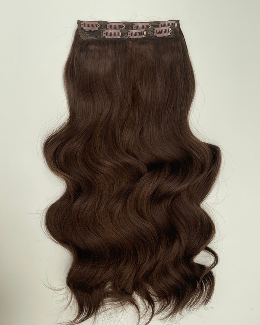 24’ Wavy 220g Bio-Protein Fibre Clip-in Hair Extensions - Dark Chocolate Brown