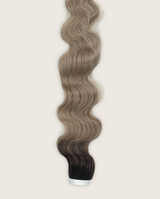 30” Wavy Tape-In Extensions – 210g Bio-Protein Fibre – Rooted Ash Grey