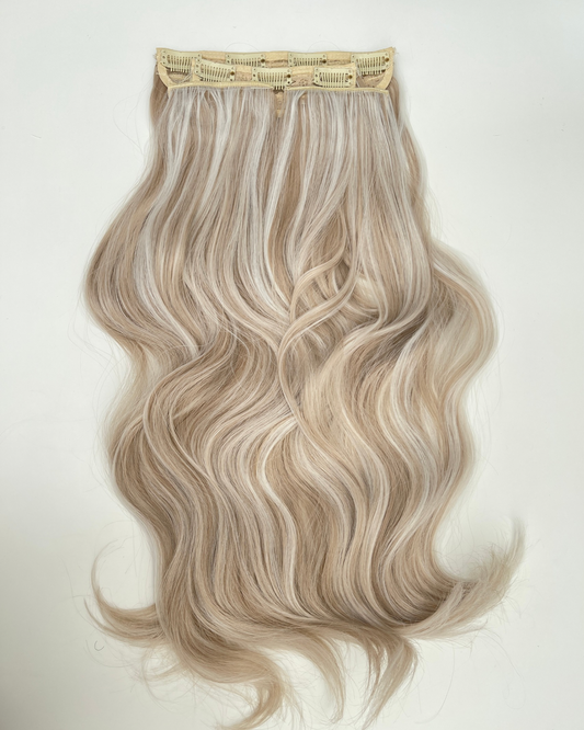 24’ Wavy 220g Bio-Protein Fibre Clip-in Hair Extensions - Platinum Pearl