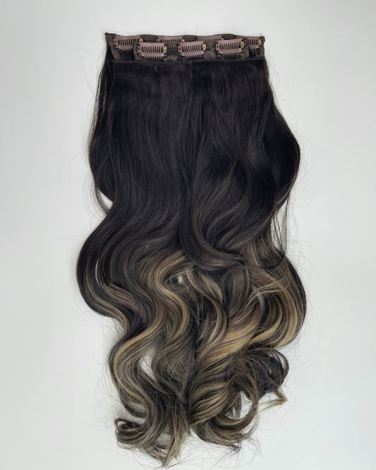 24’ Wavy 220g Bio-Protein Fibre Clip-in Hair Extensions - Smoked Toffee Ombré