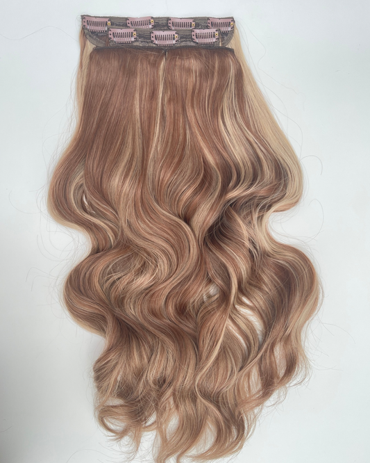 24’ Wavy 220g Bio-Protein Fibre Clip-in Hair Extensions - Warm Highlighted Brown