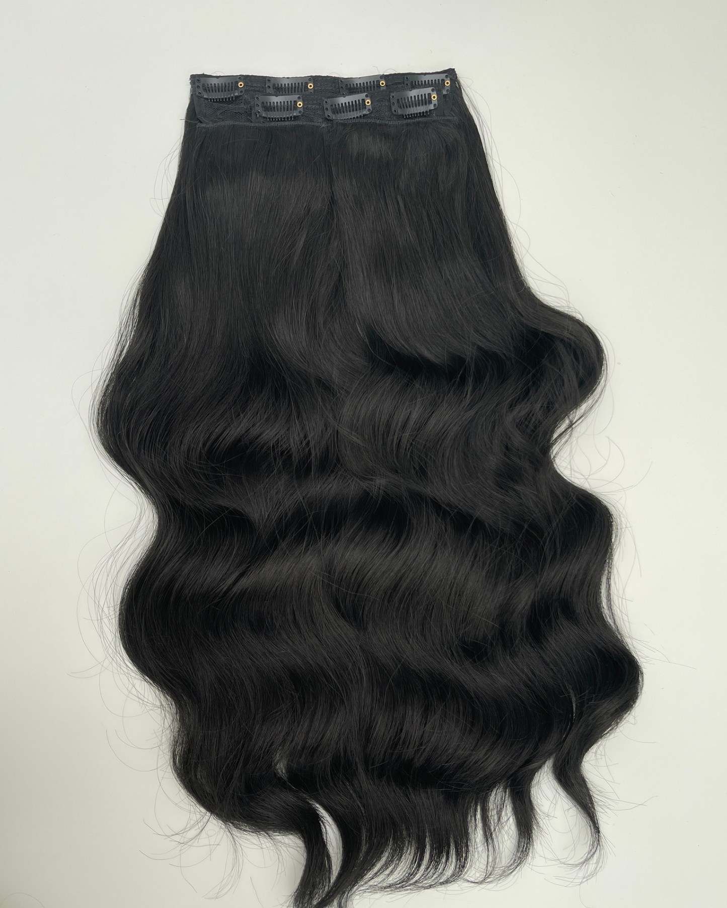 24’ Wavy 220g Bio-Protein Fibre Clip-in Hair Extensions - Natural Black