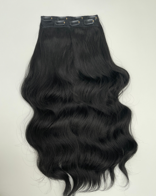 24’ Wavy 220g Bio-Protein Fibre Clip-in Hair Extensions - Natural Black
